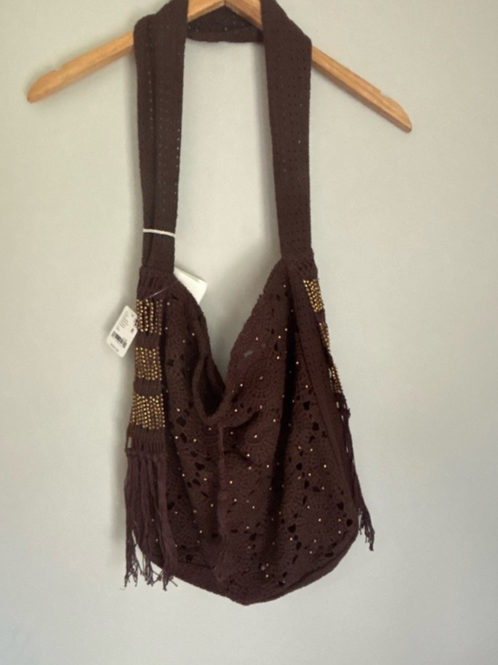 FREE PEOPLE Women's Crochet Hobo Shoulder Bag - Brown